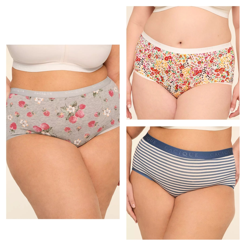 3 CACIQUE WOMEN'S PLUS COTTON FULL BRIEF SIZE  26-28